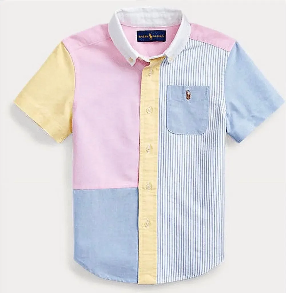 Ralph Lauren Cotton Oxford Fun Shirt Boys Color Block Pink Yellow Blue 3T Polo